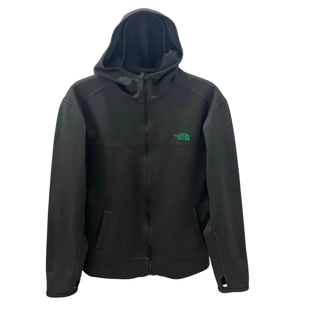 The North Face Gray Training Hoodie Men’s Medium Green Logo Thumbholes Full Zip